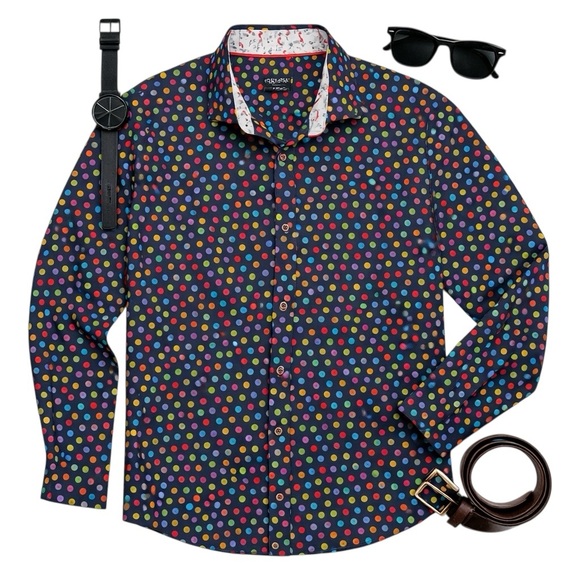 Bugatchi Other - Bugatchi Men's Multicolor Polka Dot Shirt | Shaped Fit | Size L by measurements